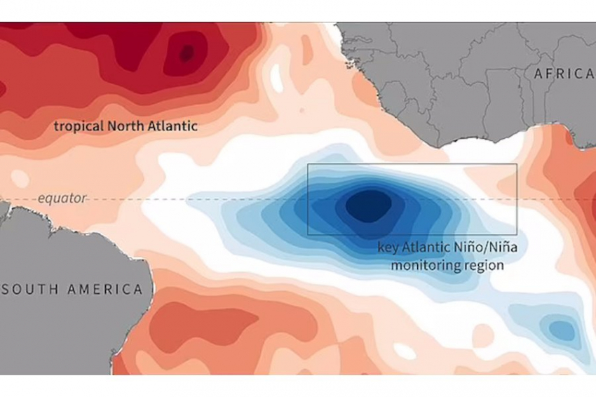 Резко остывает участок Атлантического океана между Америкой и Африкой